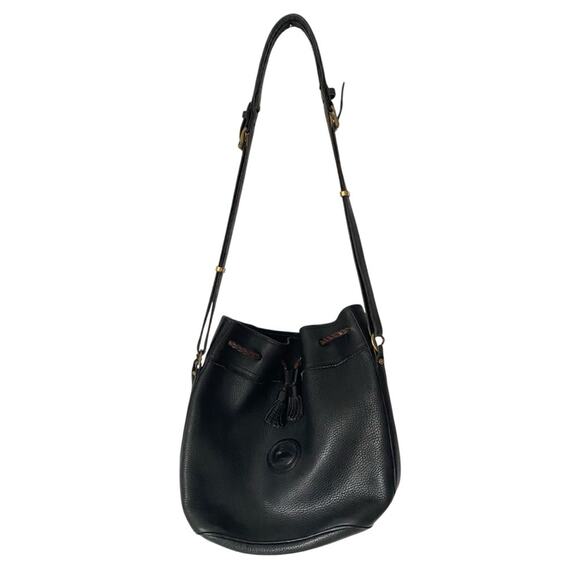 Dooney and Bourke Vintage Black Leather Pebbled Bucket Bag Purse - Picture 2 of 14